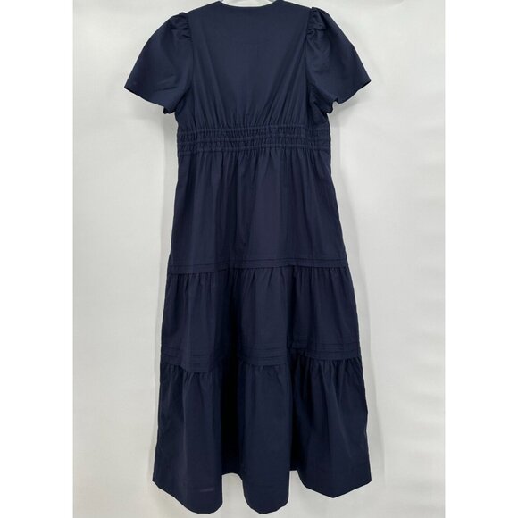 Quince Navy Blue Organic Cotton Tiered Maxi Dress sz S Women's Pockets Poplin - Picture 7 of 9